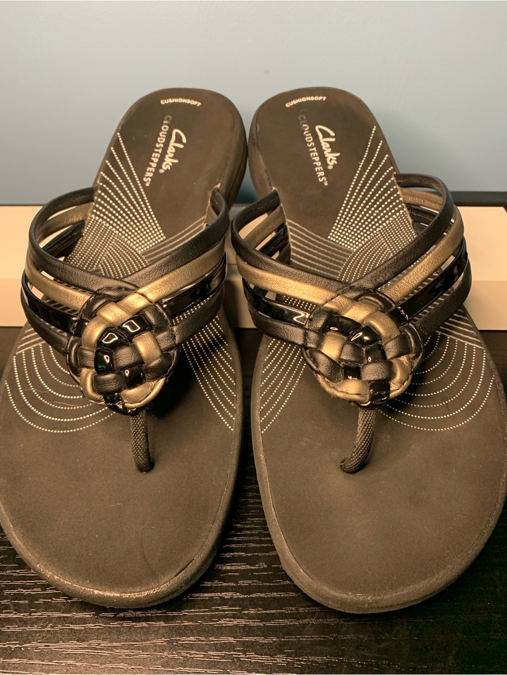 Clarks Black Braided Strap Thong Sandals